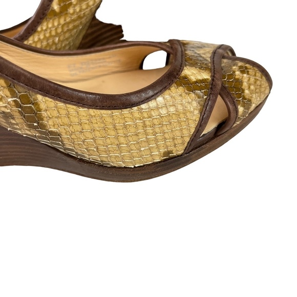 COLE HAAN Genuine Leather Reptile Snakeskin Wedge Slingback Peep Toe Shoes sz 9 - Picture 5 of 16